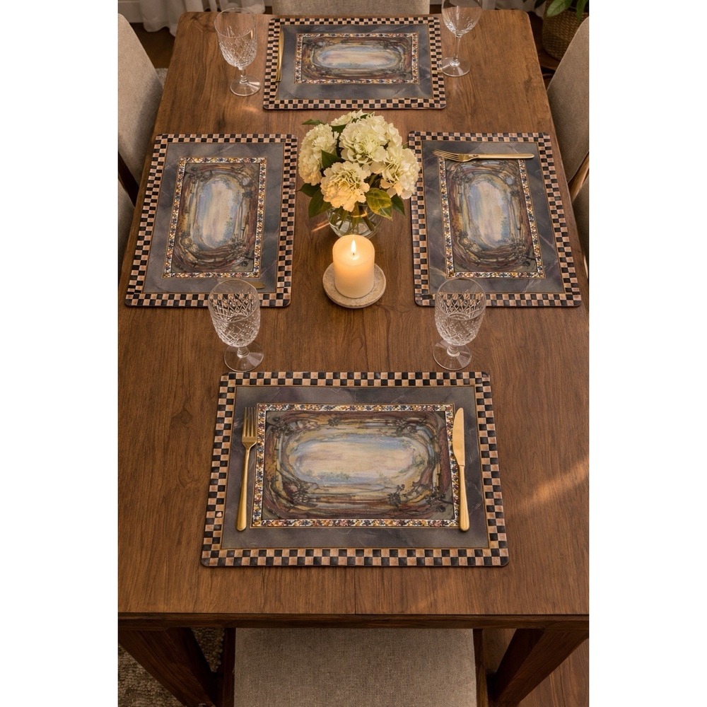 Mackenzie Childs Placemats Set of 4 Cloud Watching Cork Discontinued Rare